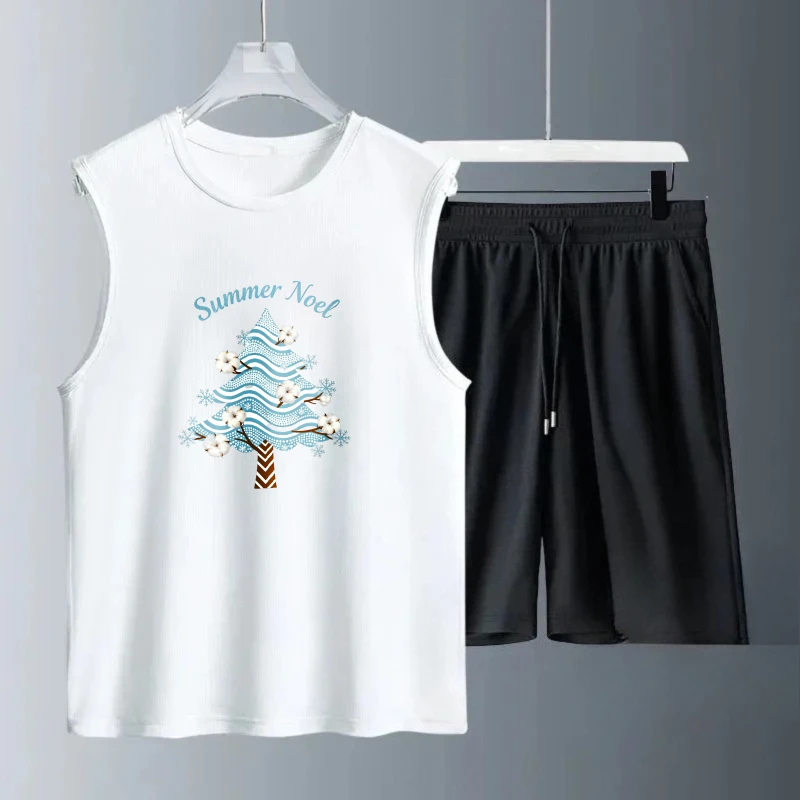 أطقم ملابس علوية بدون أكمام للرجال قابلة للتنفس من البوليستر لكرة القدم طقم بدلة تدريب للرجال بأكمام قصيرة + شورت #2