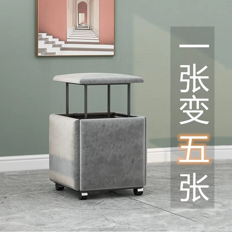 5-in-1 Transforming Cube Ottoman Space-Saving Faux Leather Shoe Bench Multifunctional Stool For Living Room