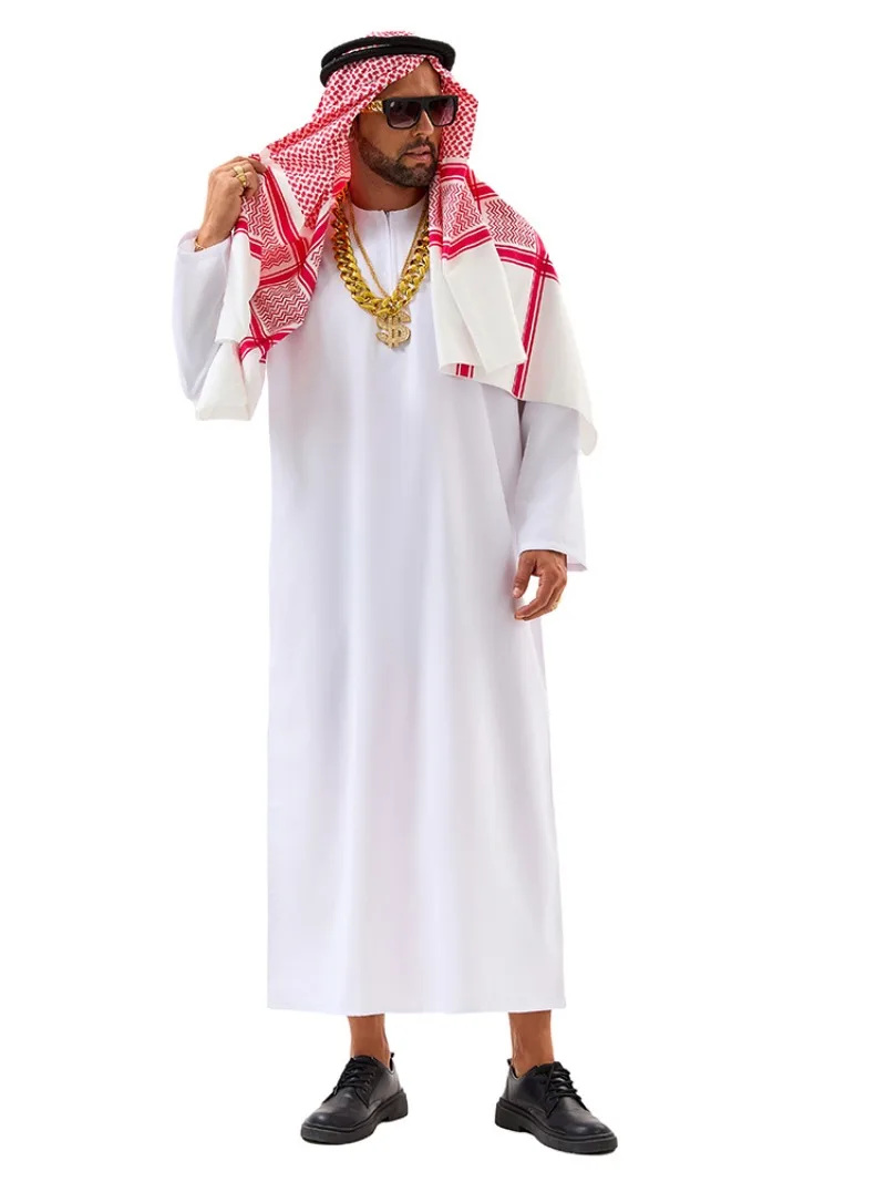 Arabian Prince White Robe Men Arab Sheikh Cosplay Costume Shepherd for Adult Halloween Carnival Party Fantasia Costume Accessory view 4