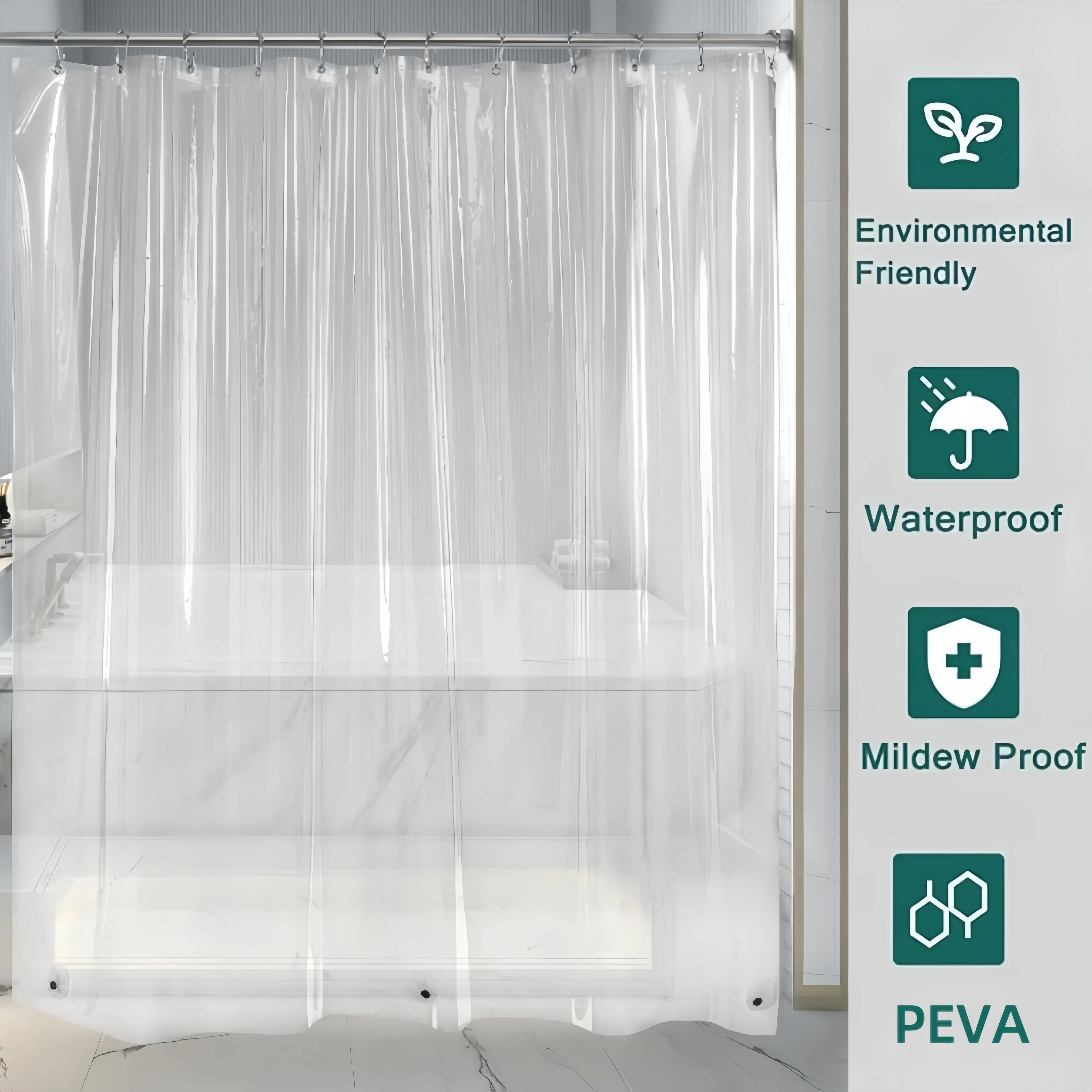 Shower Curtain Transparent PEVA Transparent Shower Curtain Bathroom Accessories Comes With 3 Magnets And 12 Anti-rust Grommets