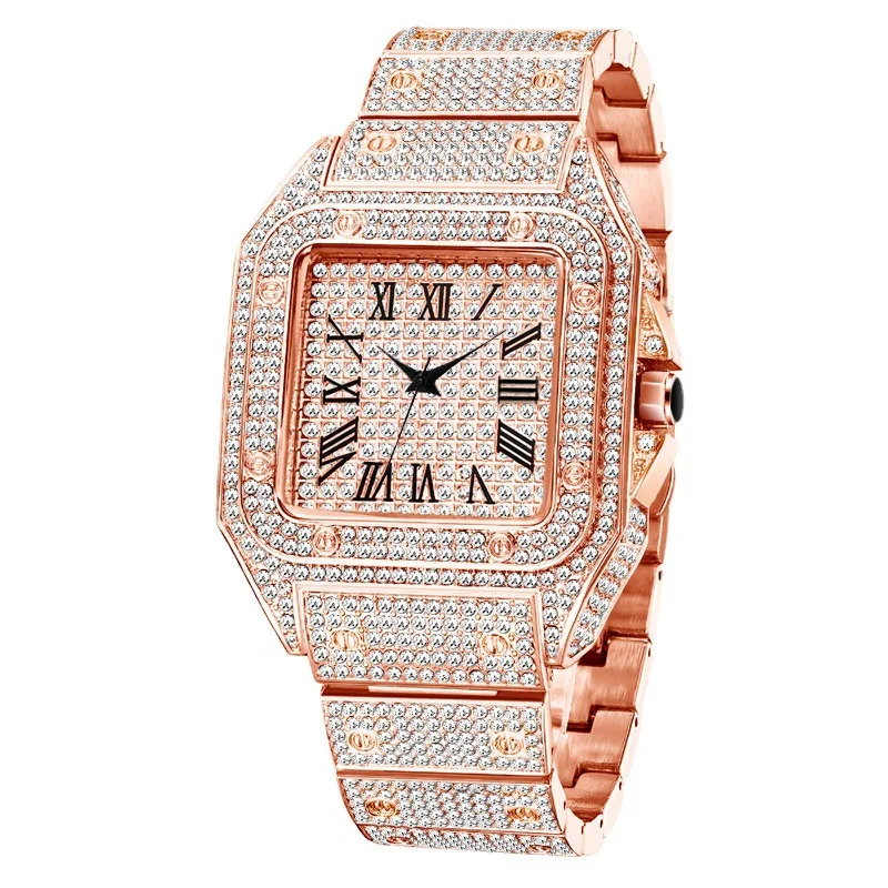 Men Watch Business Hip Hop Square Watch Starry Sky Steel Belt Diamond European and American Roman Male Fashion Quartz Watches