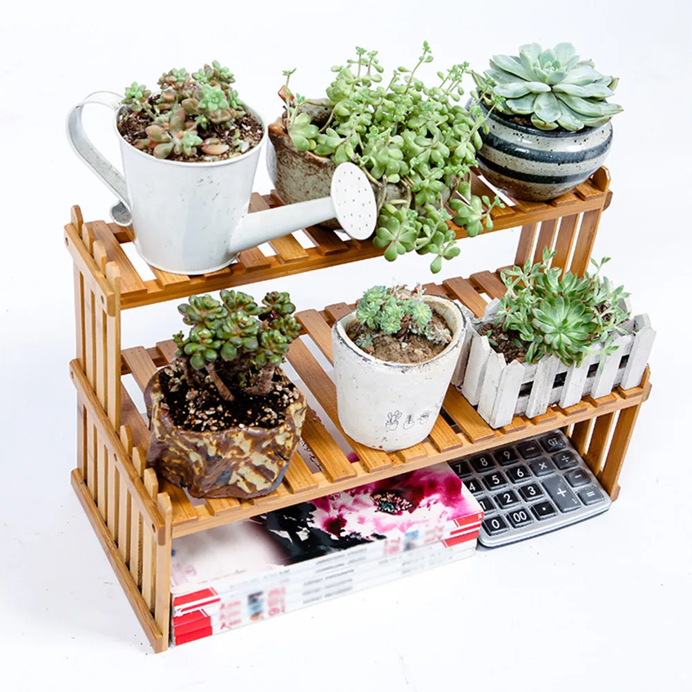 Bamboo Plant Rack for Indoor Gardeners, Organizing Small Plants, 3-Tier Khaki Flower Shelf, Size 1, 1 Piece