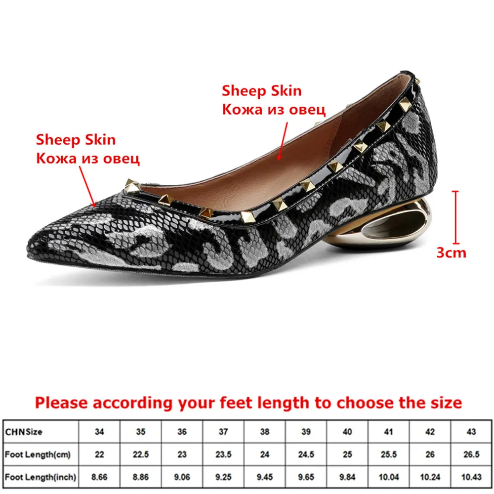 MILI-MIYA Women's Painted Full Genuine Leather Pumps Strange Thick-Heeled Pointed-Toe Riveted Plus Size 34-43 Casual Shoes