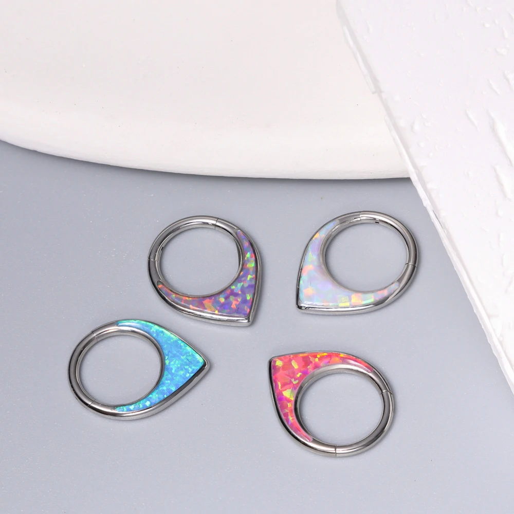ASTM F136 Titanium Inlay Opal Septum Nose Ring Hinged Hoop Cartilage Earring Piercing Body Jewelry for Women and man New gift