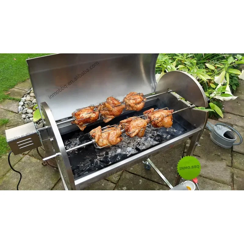 30KG Stainless Steel BBQ Grill with Lid for Commercial Chicken Roasting Heavy Duty Barbecue Equipment for Outdoor Cooking