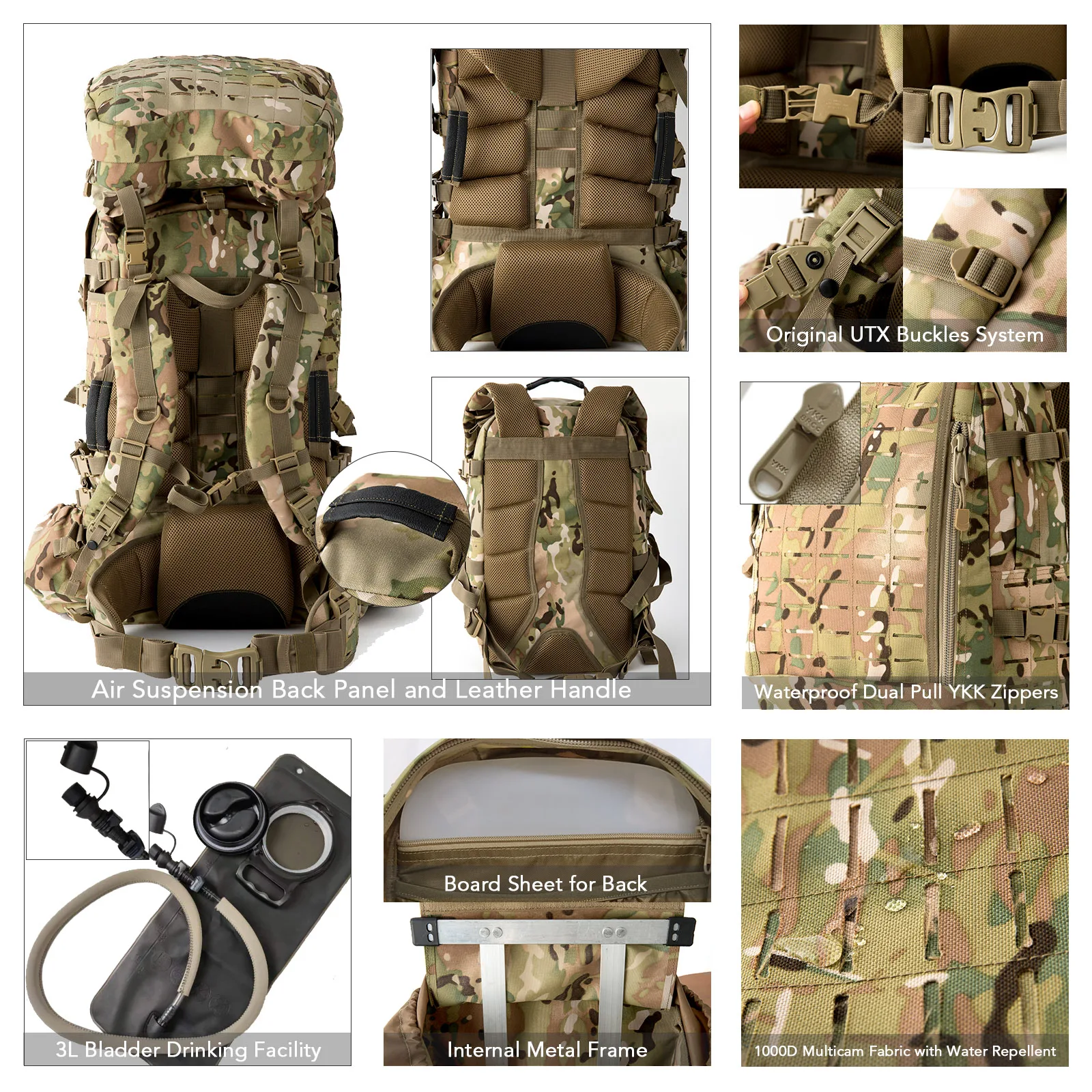 MT Military ILBE Army Large Rucksack with Detacheable Tactical Assault Backpack and Hydration Pack Metal Frame Multicam Olive