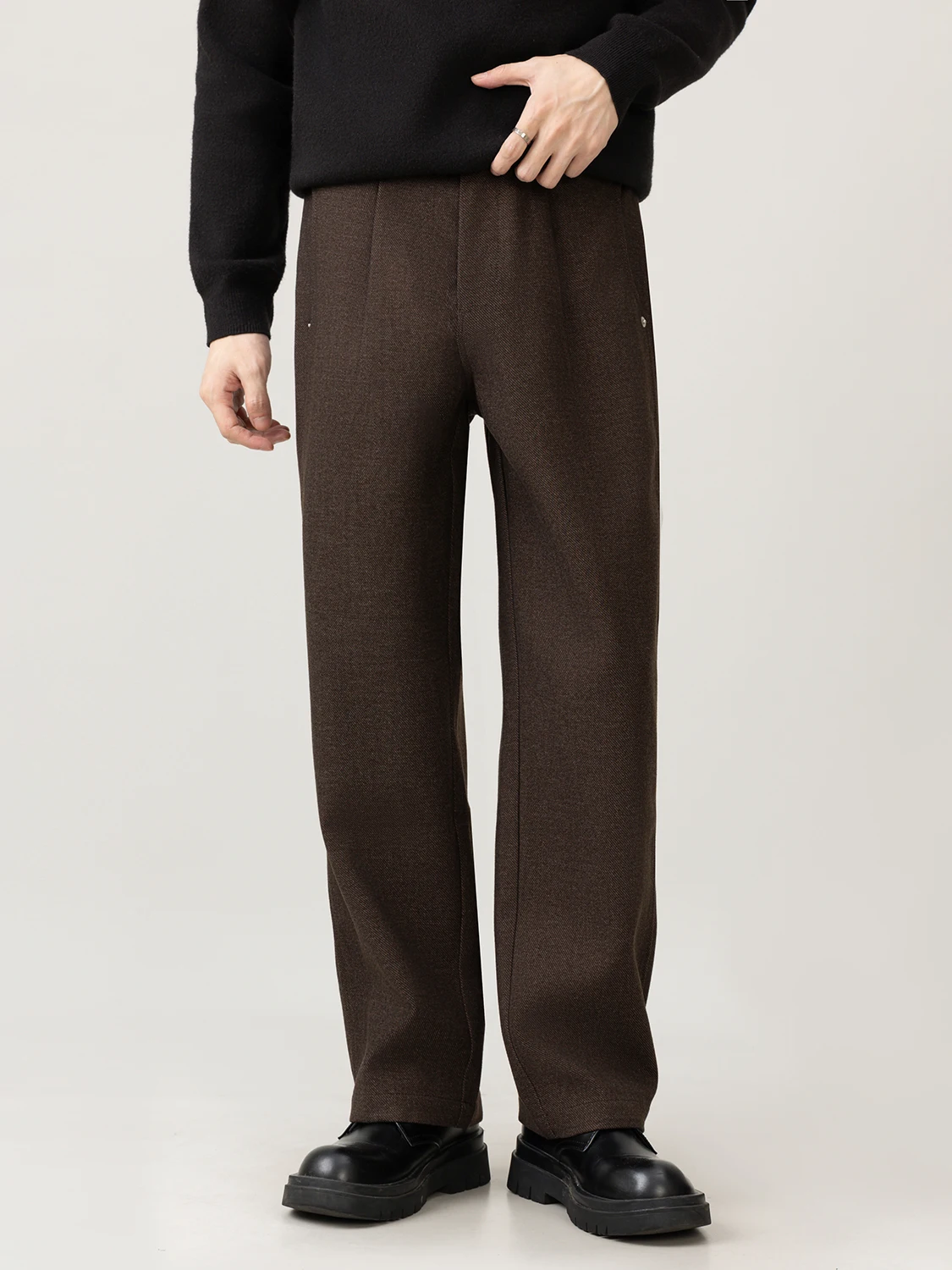 Men's Winter Straight Leg Woolen Suit Pants Drapey No Iron Business Commuter Versatile Warm Casual Long Trousers