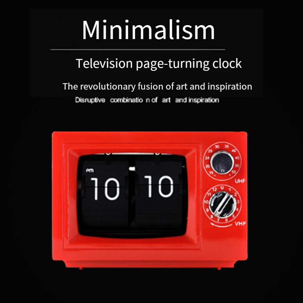 TV-Shaped Flip Clock Retro Mechanical Desk Clock Classic Television Design Clock Orange
