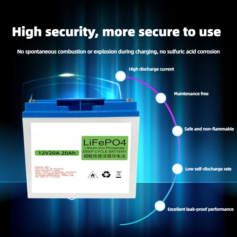 12V 20Ah LiFePO4 Battery Built-in BMS Rechargeable Lithium Iron Phosphate Battery for Solar RV Boat CCTV  2000+ Cycles Low Cost