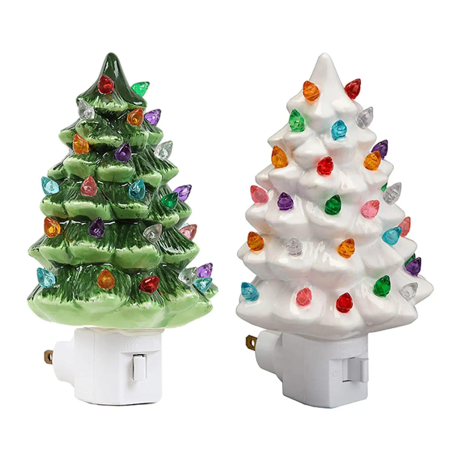 Christmas Tree Night Light Ceramic Nostalgic Plug into Wall Charming Gifts Xmas Decoration for Home Decorations Room Hallway