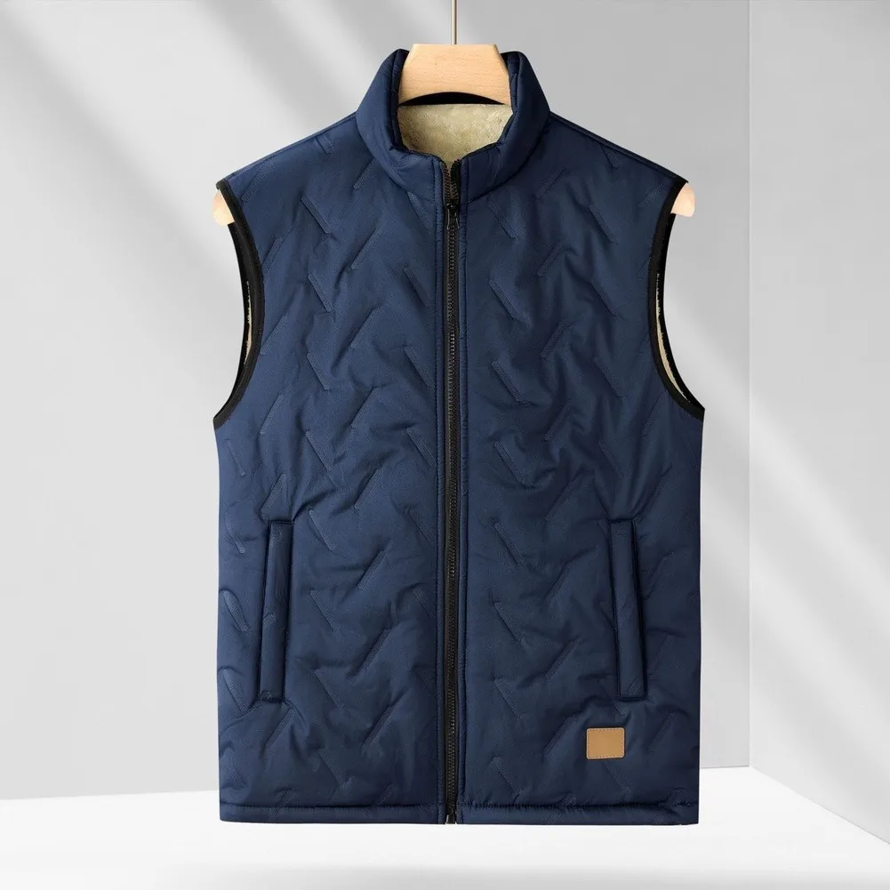 Men\'s Fleece Vest Jacket Sleeveless Windproof Design with Stand Collar Suitable for Casual Use During Autumn Winter Seasons