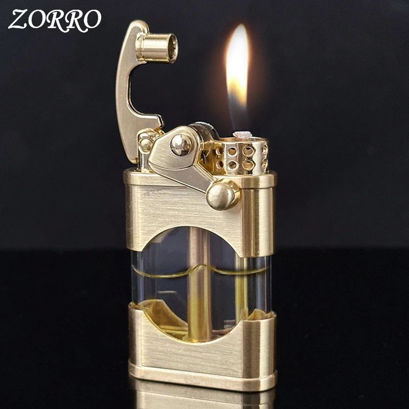 2024 Zorro New Windproof Waterproof Kerosene Lighter with Transparent Oil Tank Creative Retro Grinding Wheel Flint Metal Lighter