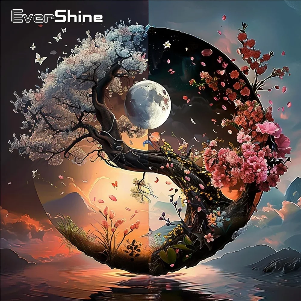 Evershine Neue Ankunft Diamant Mosaik Baum Landschaft DIY Malerei Mond Muster für Erwachsene Anfänger Stickerei Hause Dekoration