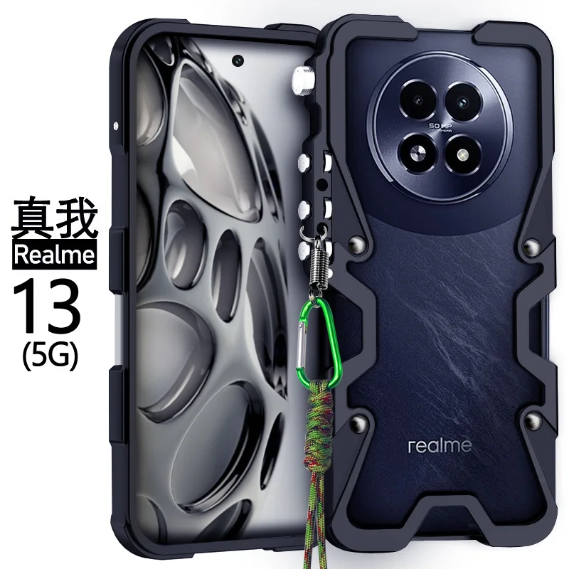 Luxury Armor Metal Aluminum Phone Bumper For Realme 16 16T 15 15T 14X 14T 14 13 Pro Cover Mechanical Purely Handmade Skull Case