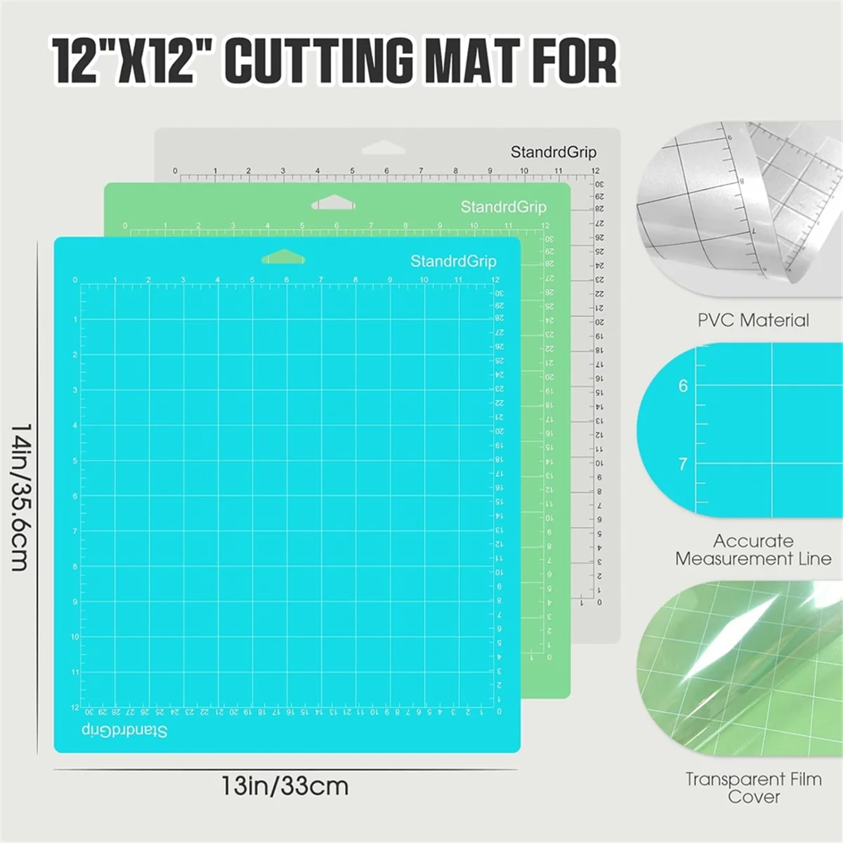 Коврик для резки ABXK 12x12 для Maker 3/Maker/Explore 3/Air 2/Air/One (3 коврика) — многоразовые клейкие коврики с решеткой