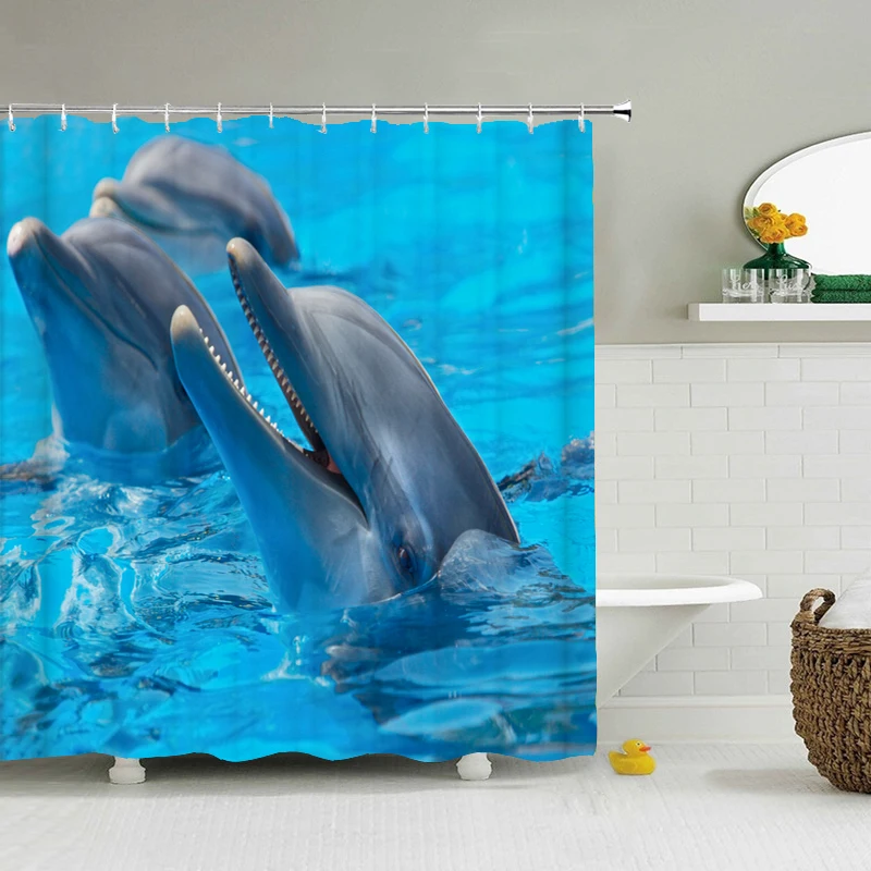 3d Printing lovely Dolphin Ocean Sea Shower Curtain Waterproof Bathroom Curtain With Hooks Bath Curtains 180*200cm Fabric