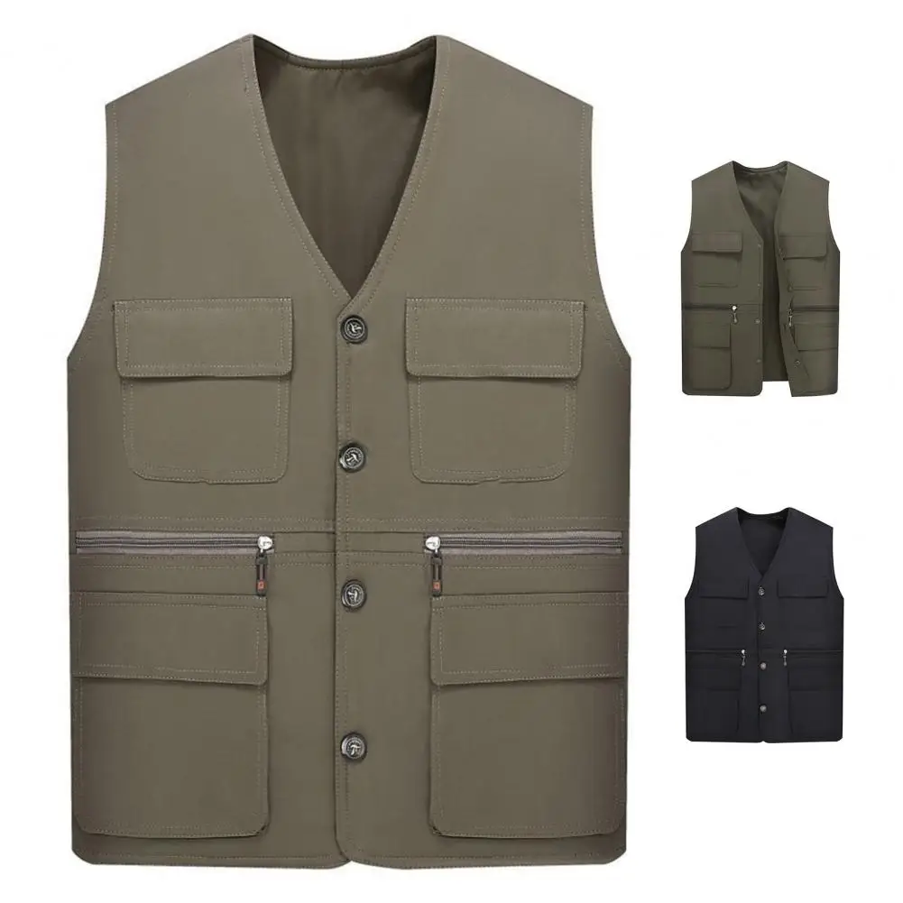 Men Work Vest Plus Size Men Vest Jacket Male Dressing  Trendy Pure Color Inner Pockets Cargo Vest