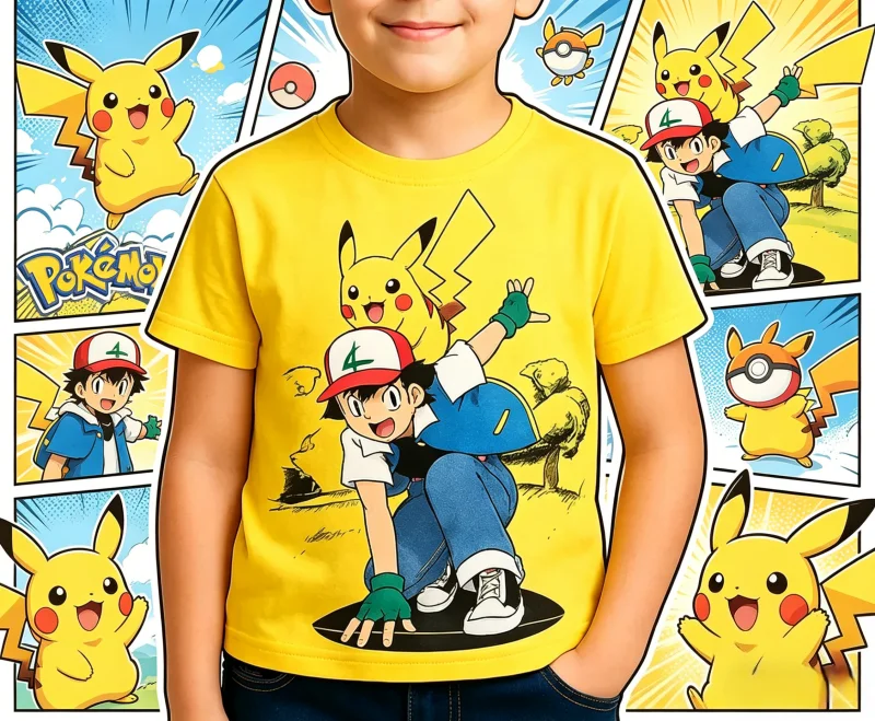 2026 Sommer Pokemon Ash Pikachu Baumwoll-T-Shirt, Unisex Lässiges Atmungsaktives Schnelltrocknendes Übergrößen-Familien-Matching-Sport-T-Shirt Y2k