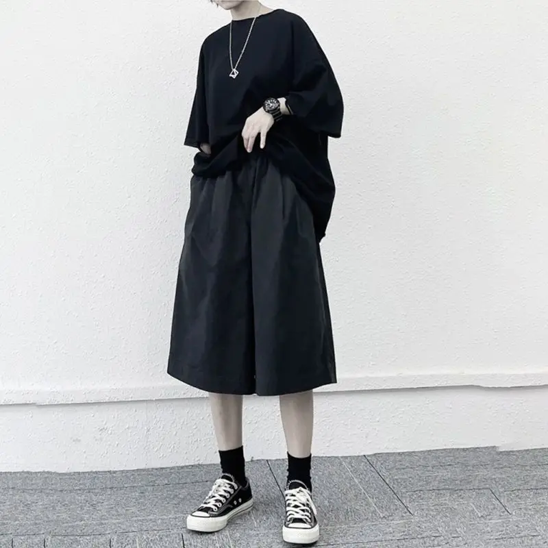 Wide Leg Pants Women Knee-length Unisex Summer Streetwear Ulzzang Vintage Personality Chic Couple Cool All-match Harajuku Y2k