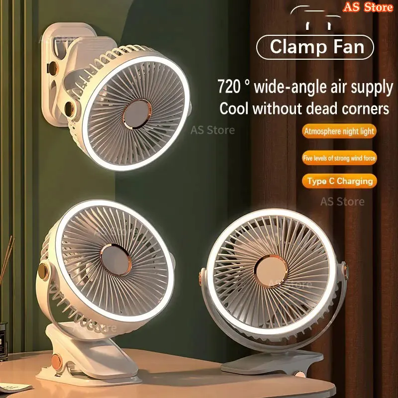 Camping-Ventilator, wiederaufladbar, tragbarer Luftzirkulator für den Schreibtisch, kabelloser elektrischer Deckenventilator mit LED-Licht, Clip-on-Ventilator für zu Hause, 8000 mAh