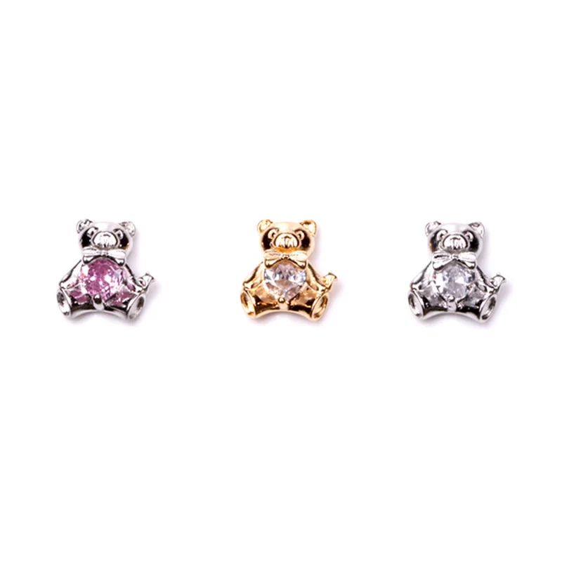 TSZS 3 pz/lotto Cute Small Bear Nail Art rivetti Stud Multi Mental decalcomanie suggerimenti fai da te Manicure Charms decorazioni per unghie 3D