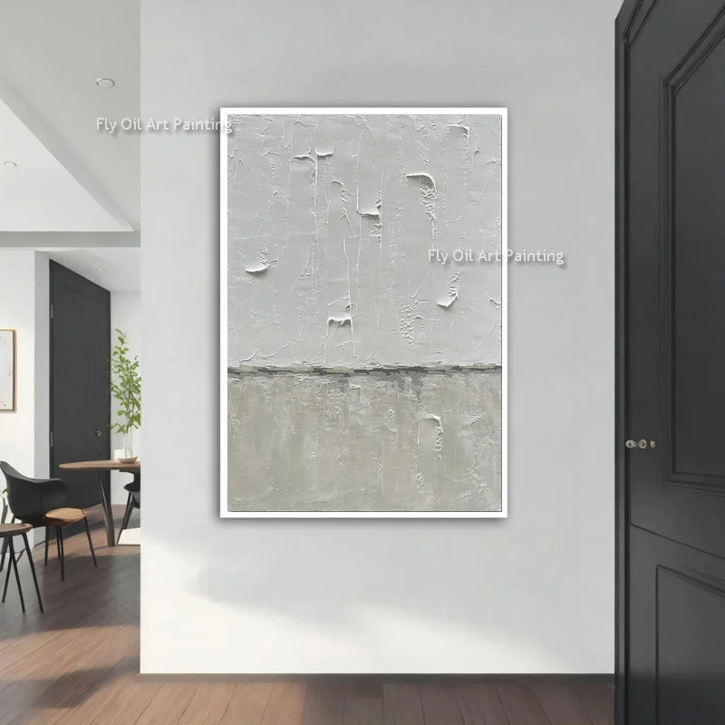 Minimalism White Grey Beige Tihck Oil Painting Handpainted Black And White Simple Thick Canvas Wall Art Modern Home Decor