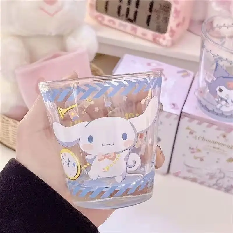 Kawaii sanhos Glass Cup Kuromi MyMelody Cinnamoroll Cartoon addensato tazza d\'acqua resistente al calore tazza da caffè regalo per ragazze