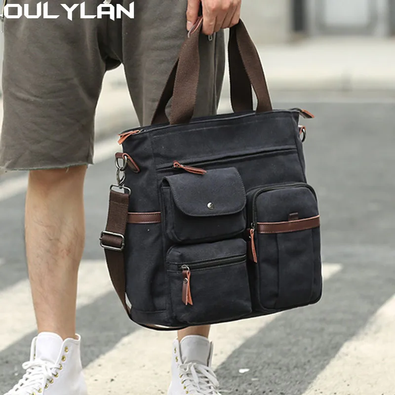 Leisure Backpack for 14-inch Laptop Men\'s Canvas Handbag Briefcase Casual Business Bag Portable Travel Shoulder Bag