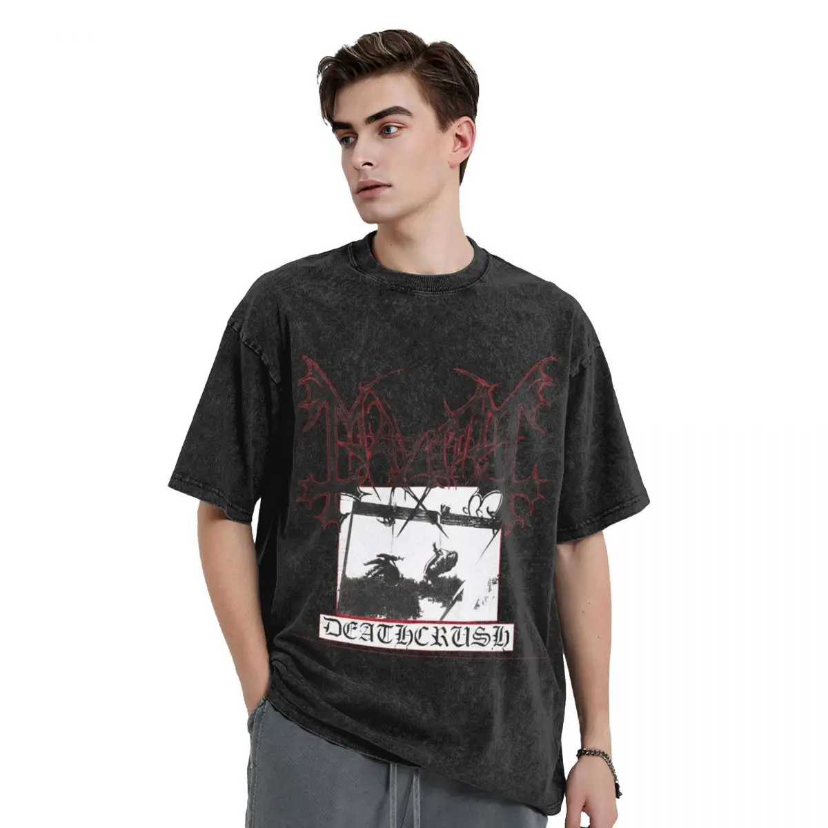 

Men's Rapper Mayhem Death T Shirts Norwegian Black Metal Band Tees Beach Short Sleeve T-Shirt O Neck Fashion Casual Tee Shirt
