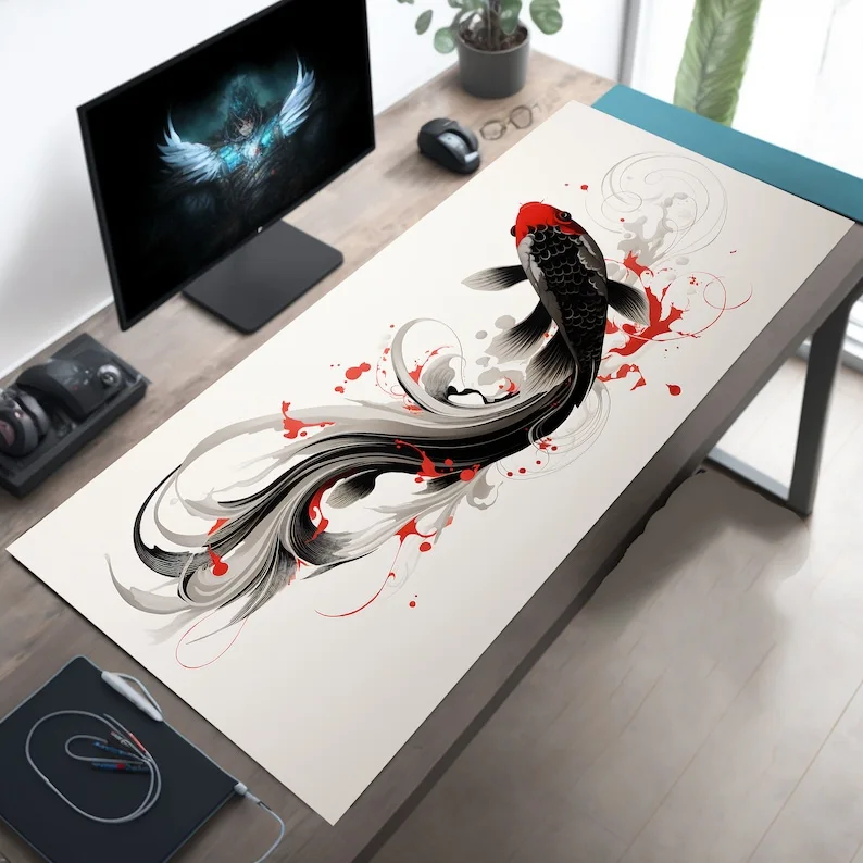 

Минималистичный японский карповый коврик для мыши, большой резиновый противоскользящий настольный аксессуар, коврик для мыши для офиса и геймера, коврики для клавиатуры, декоративный коврик