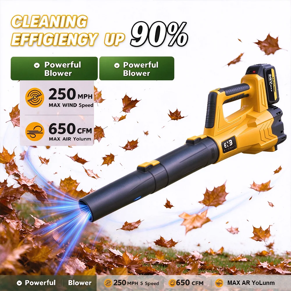 Cordless leaf blower, portable handheld turbo blower, variable speed, detachable blow tube, suitable for clearing fallen leaves, snow, dust, and debris from gardens, patios, driveways, and other areas