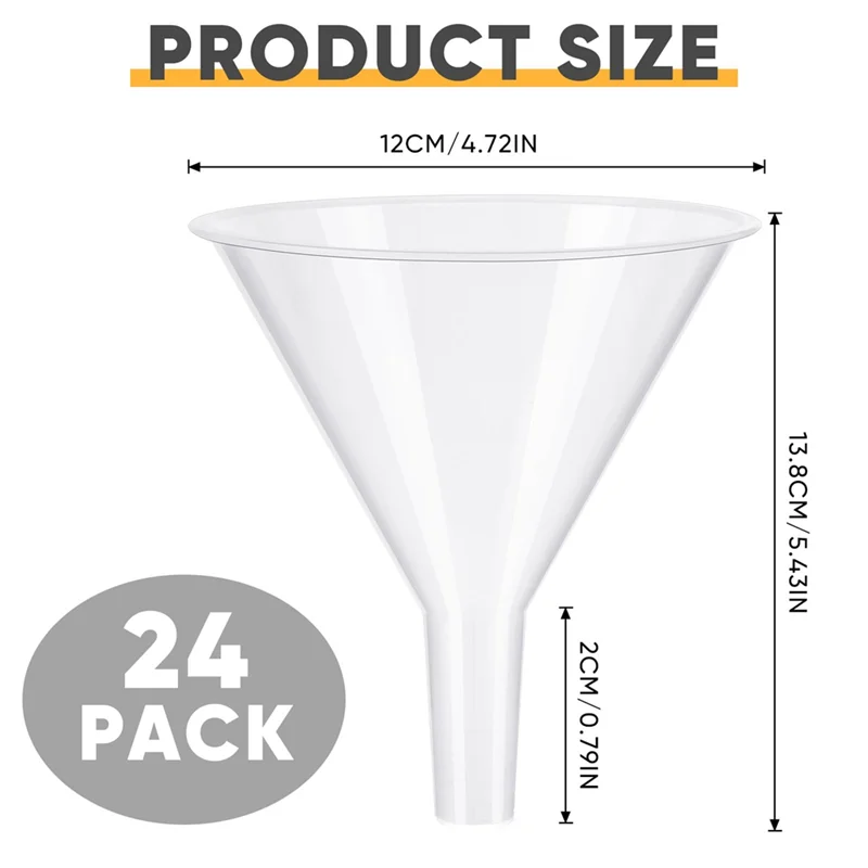 ABDJ-Grande set di imbuti in plastica trasparente da 24 pezzi Imbuti a bocca larga da 4,7 pollici con beccuccio esteso per bottiglia d'acqua per il riempimento