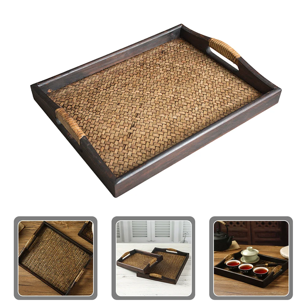 

Tea Thai Rattan Tray Food Trays Wood Serving Foot Stool Platter Coffee Wooden Bread for Eating