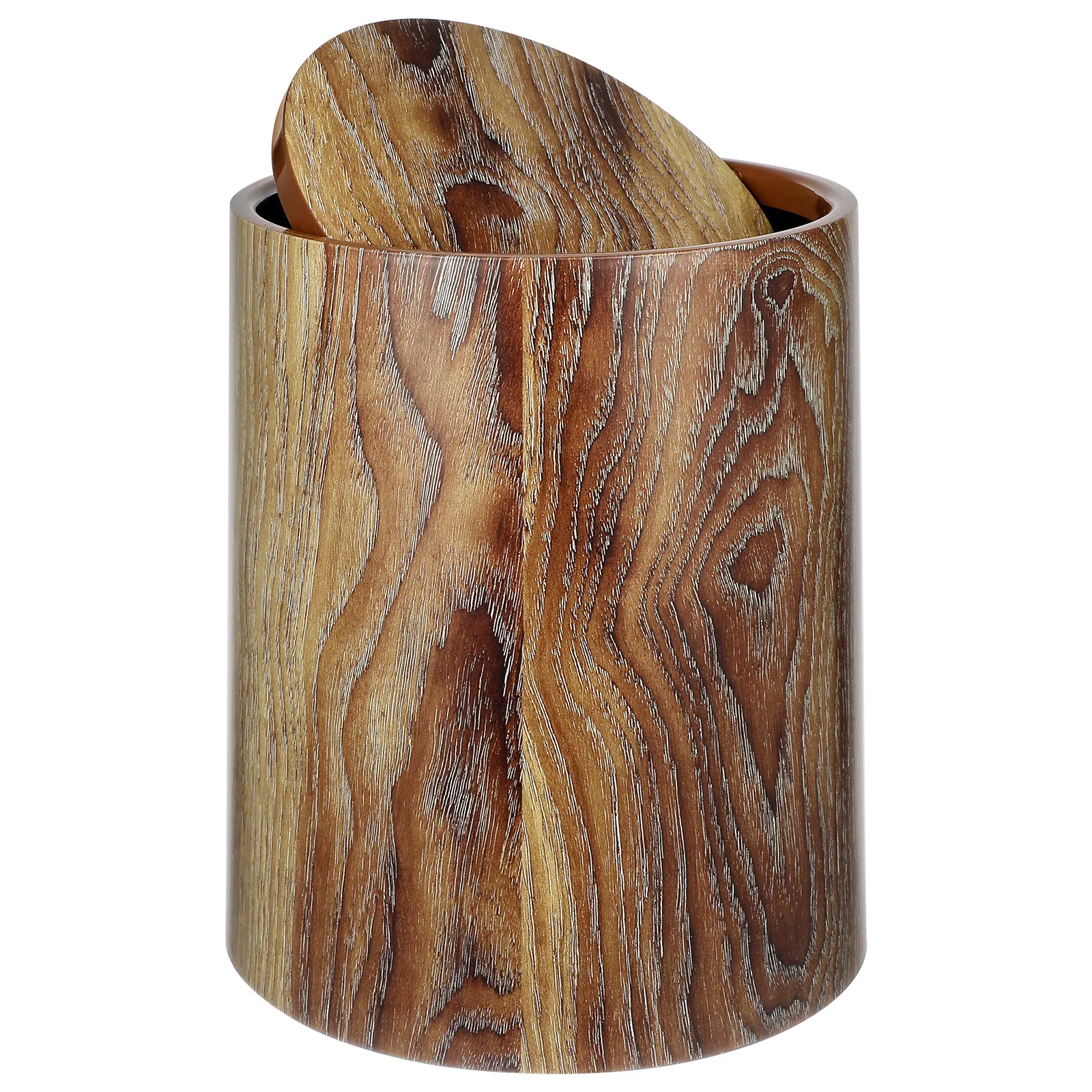 

Imitation Wood Grain Trash Can Swing Lid Large Round Waste Bin Home Office Kitchen Bathroom Household Garbage Bucket Easy Clean