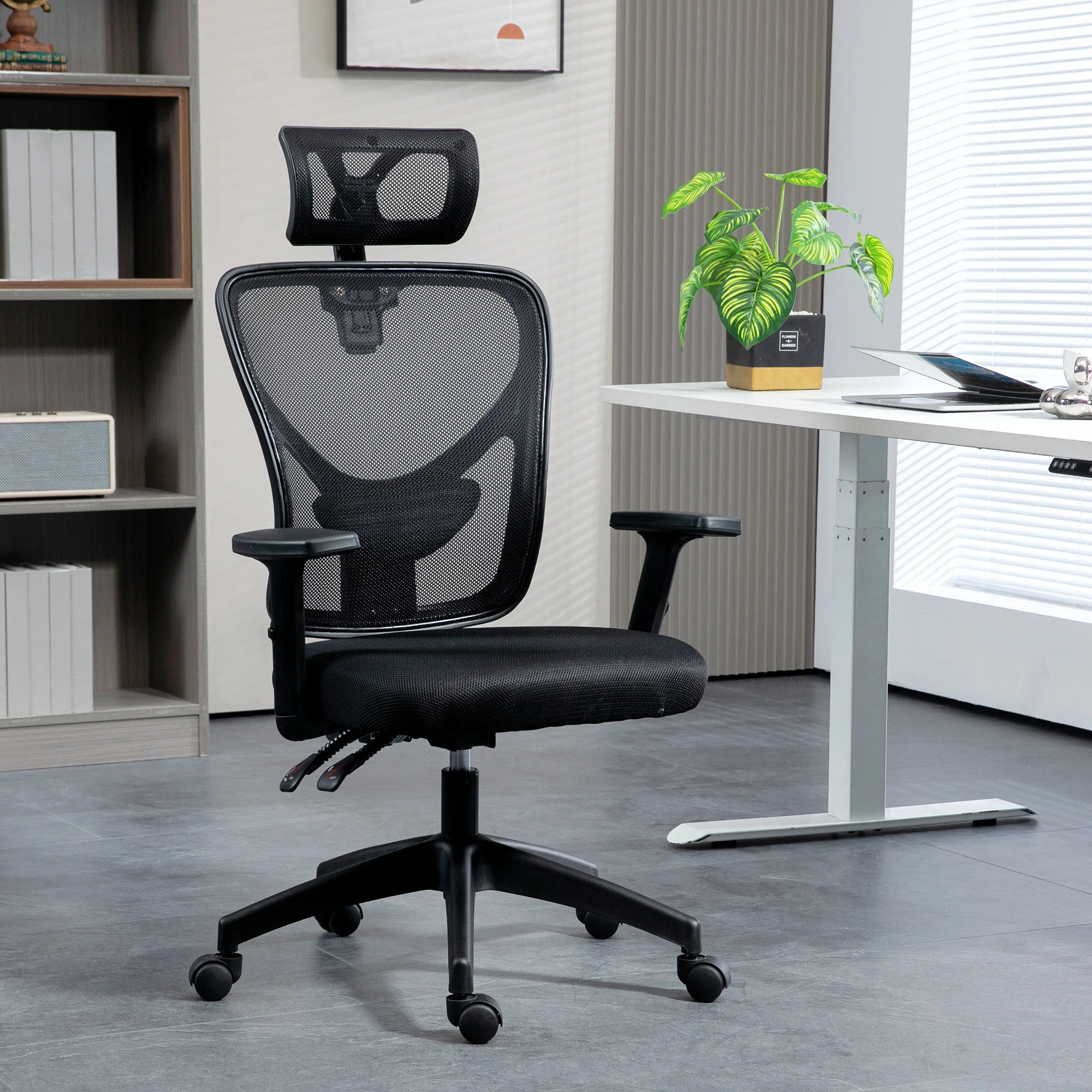 Vinsetto High Back Ergonomic Computer Home Office Chair, Mesh Task Chair with Lumbar Back Support, Reclining Function, Black