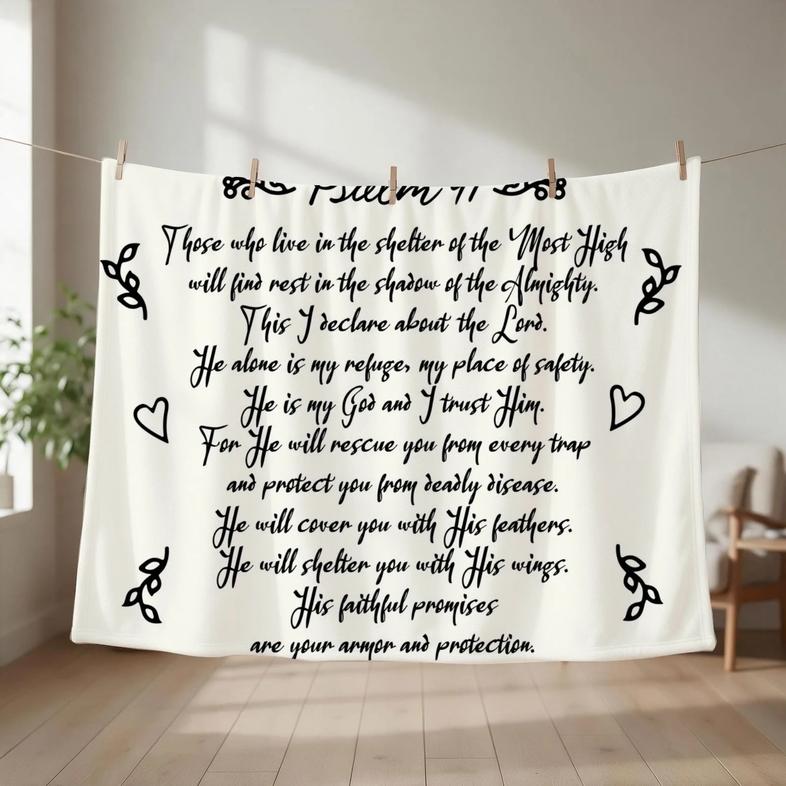 Psalm 91 | Christian Inspirational Bible Verse Decorative Handwriting Throw Blanket