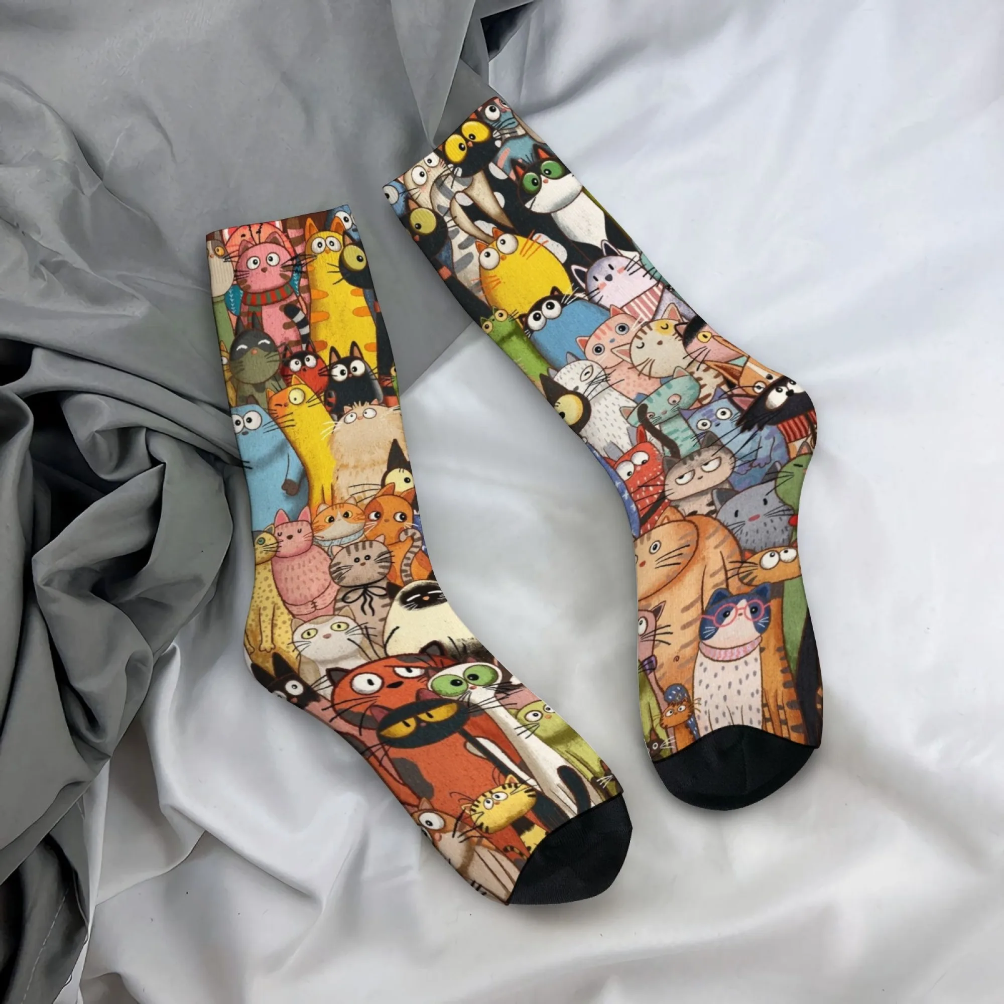 Cute Cartoon Cat Happy Socks Harajuku Style Casual Fashion Men's Socks Novelty Funny Compression Socks Crazy Party Hip-Hop Socks
