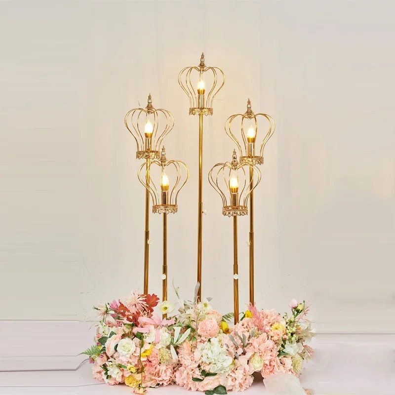 

Wedding Props Plated Crown Road Lights, Gold Wrought Iron, Metal Road Lead Stand, Adjustable, T Stage Decoration, Party