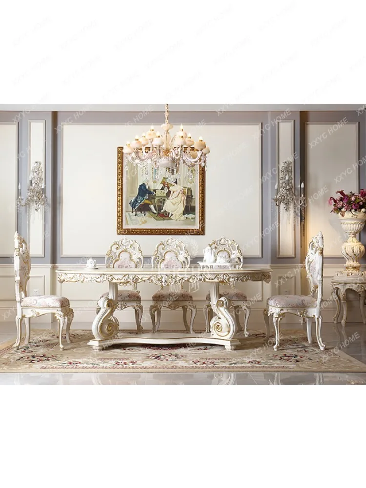 French Cream Style Dining Tables and Chairs Set Solid Wood Painted 2.2M Dining Table