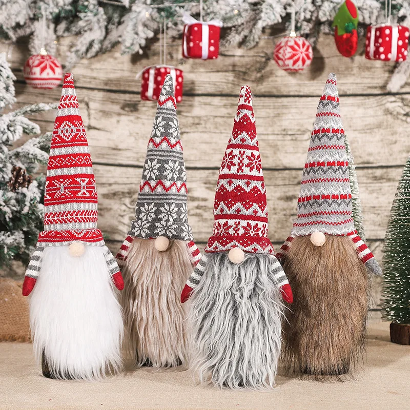 Christmas Decoration Knitted Faceless Old Man Long Beard Wine Bottle Cap Home Holiday Decoration