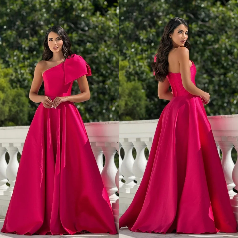 

Customized Graceful One Shoulder Bow Evening Dress Delicate Zipper Back Celebrity Gowns Classic A-Line Special Occasi