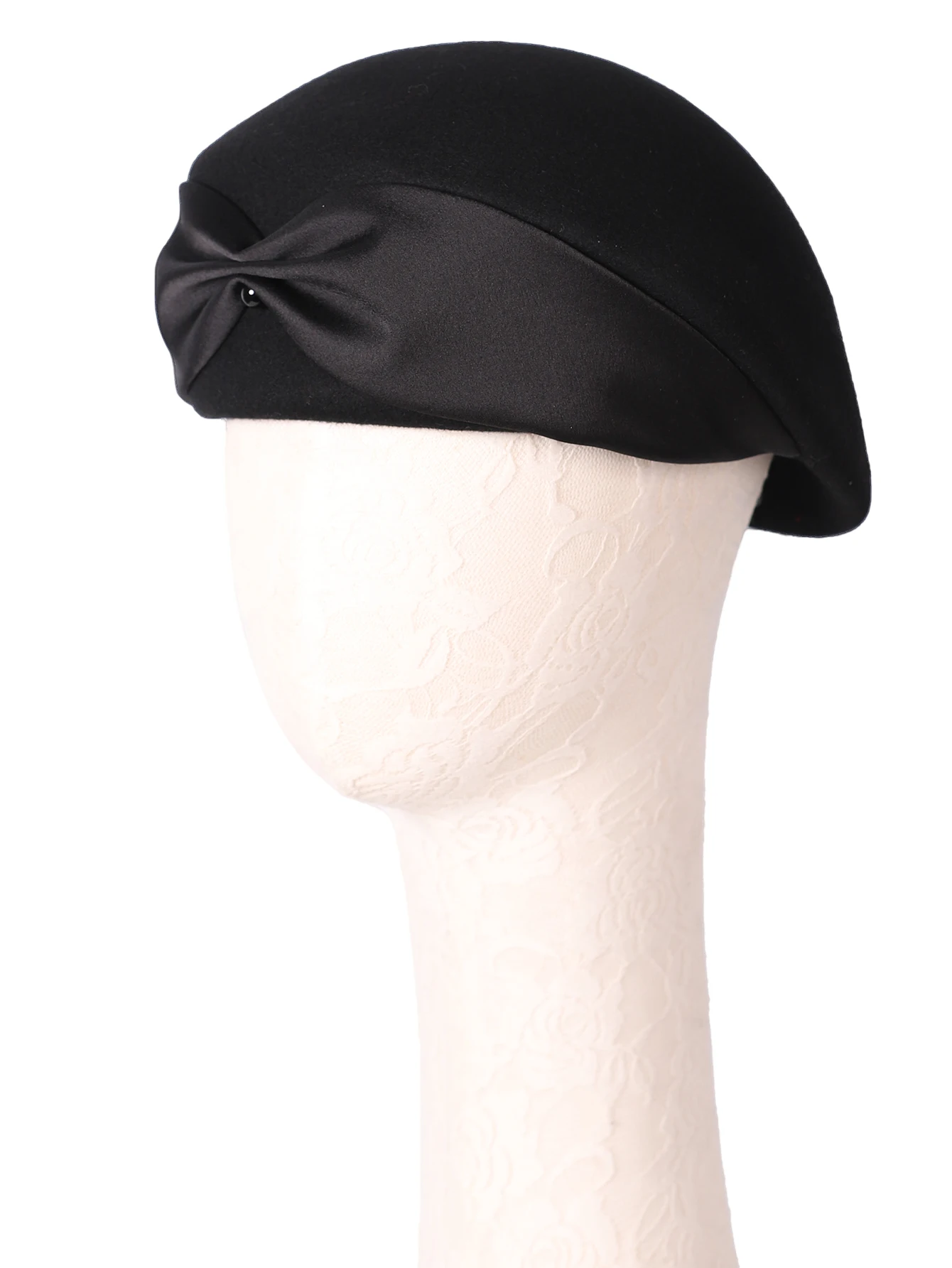 Winter-Baskenmütze aus Kamelwollfilz für Damen mit Schleife für Hochzeit, Kirche, Teeparty, schwarzer Fascinator im Damenstil – Detail 4