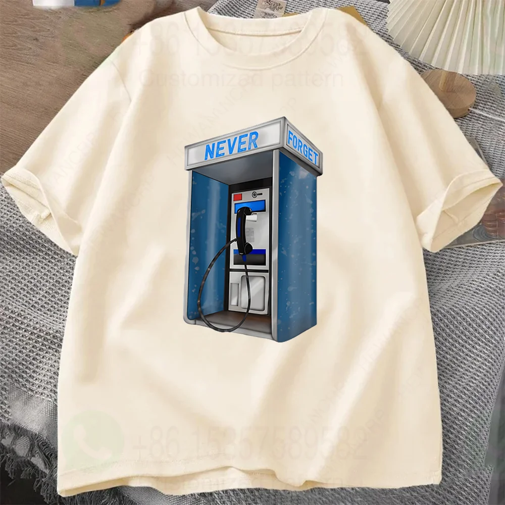 Never Forget Phone Booth Graphic Vintage Men'S T-Shirt Casual Tshirts O-neck short-sleeved Tops Tee Streetwear Oversized TShirts