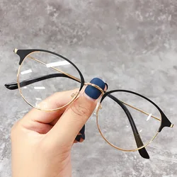 Vintage Round Frame Reading Glasses Men Women Metal Myopia Computer Glasses Female Decorative Glasses Resting Lenses