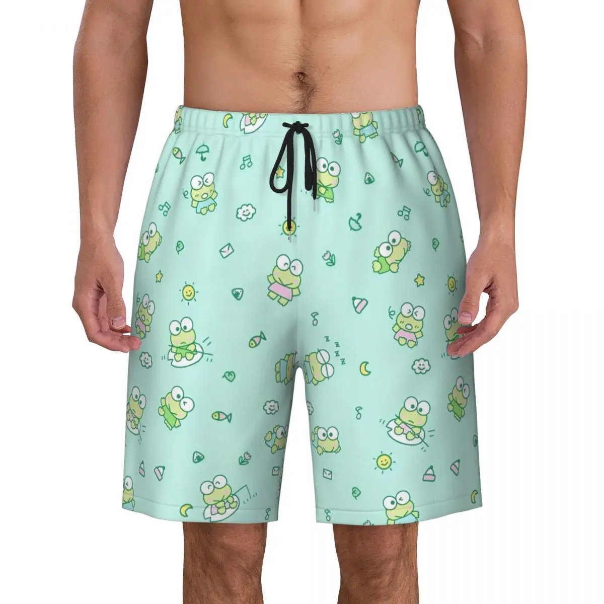 만화 Keroppi 개구리 스포츠 빠른 건조 수영복 남자 트렁크 비치 인쇄 짧은 바지 새로운 여름 남자 반바지