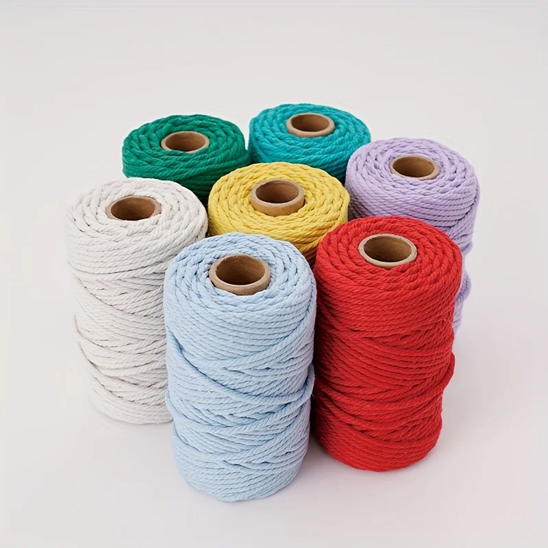 3mm Natural & Colorful Core-Spun Cotton Rope 50 Yards Macrame Jewelry Making Craft DIY Gift Tag String
