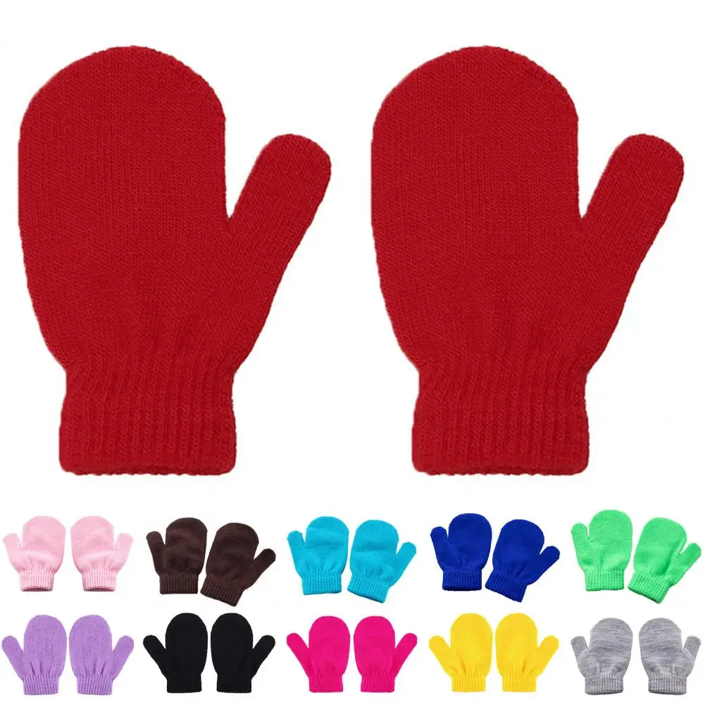 

1 Pair Children Winter Gloves Windproof Kids Gloves Acrylic Knit Mitten Full Finger Knit Gloves for Outdoor