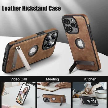 Deri Kickstand telefon kılıfları iPhone 15 13 Pro Max 14 artı 12 11 mobil durumda darbeye esnek yumuşak kavrama lüks arka kapak