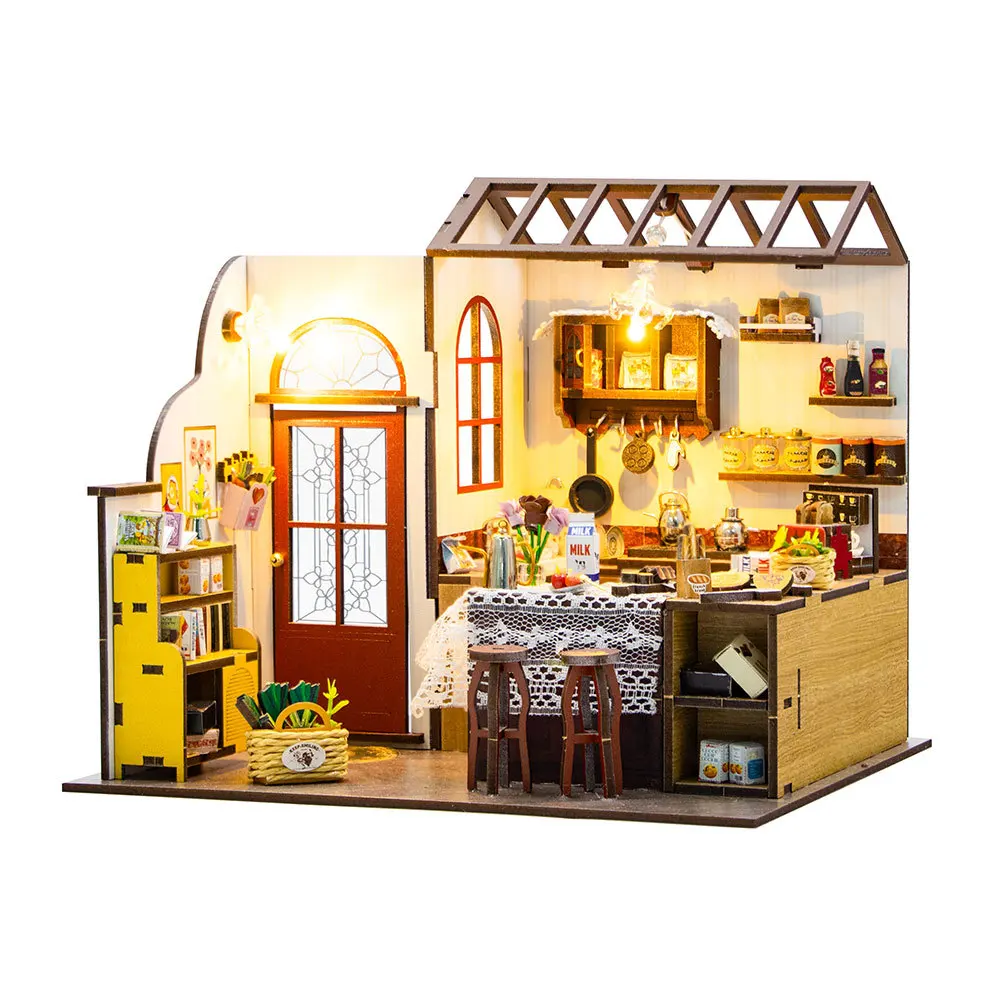 Casa en miniatura de microescena de madera DIY, kit de montaje artesanal, adorno de escritorio creativo para regalo de Hobby y decoración del hogar