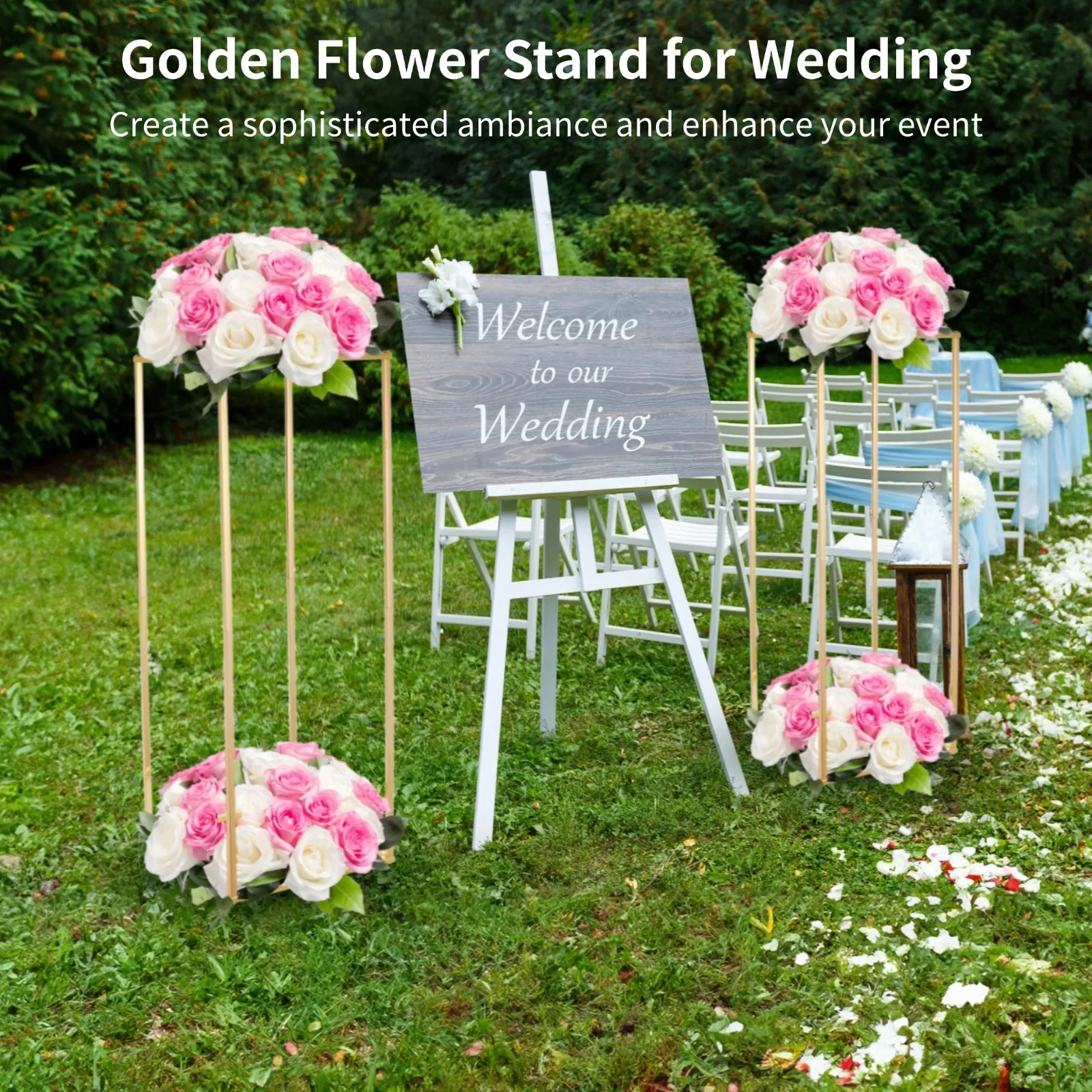 2Pcs Golden Wedding Flower Stands Golden Flower Stand With Acrylic Plate Metal Flower Vase Wedding Centerpiece Decor Metal Stand